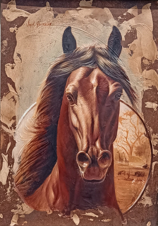 Horse Portrait Painting - Steed - MDF on Oil- office painting - kmnk deco