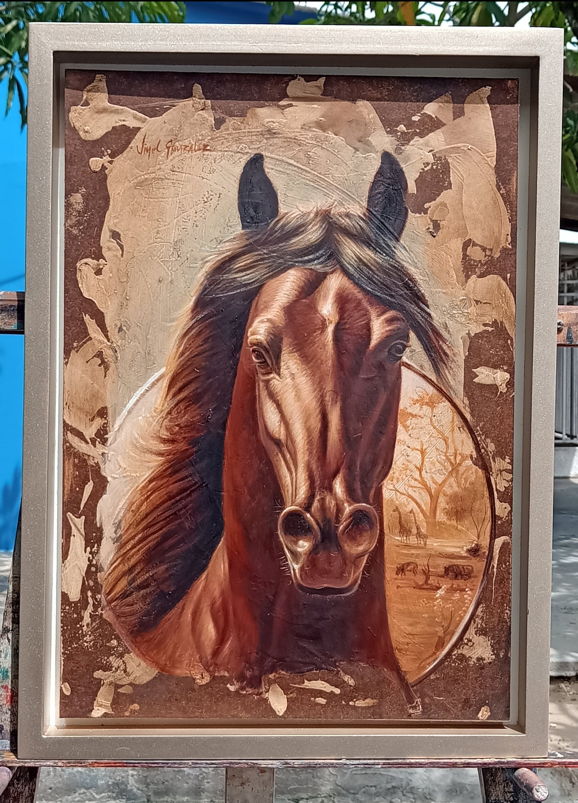 Painting - horse - MDF - office painting decoration - kmnk deco