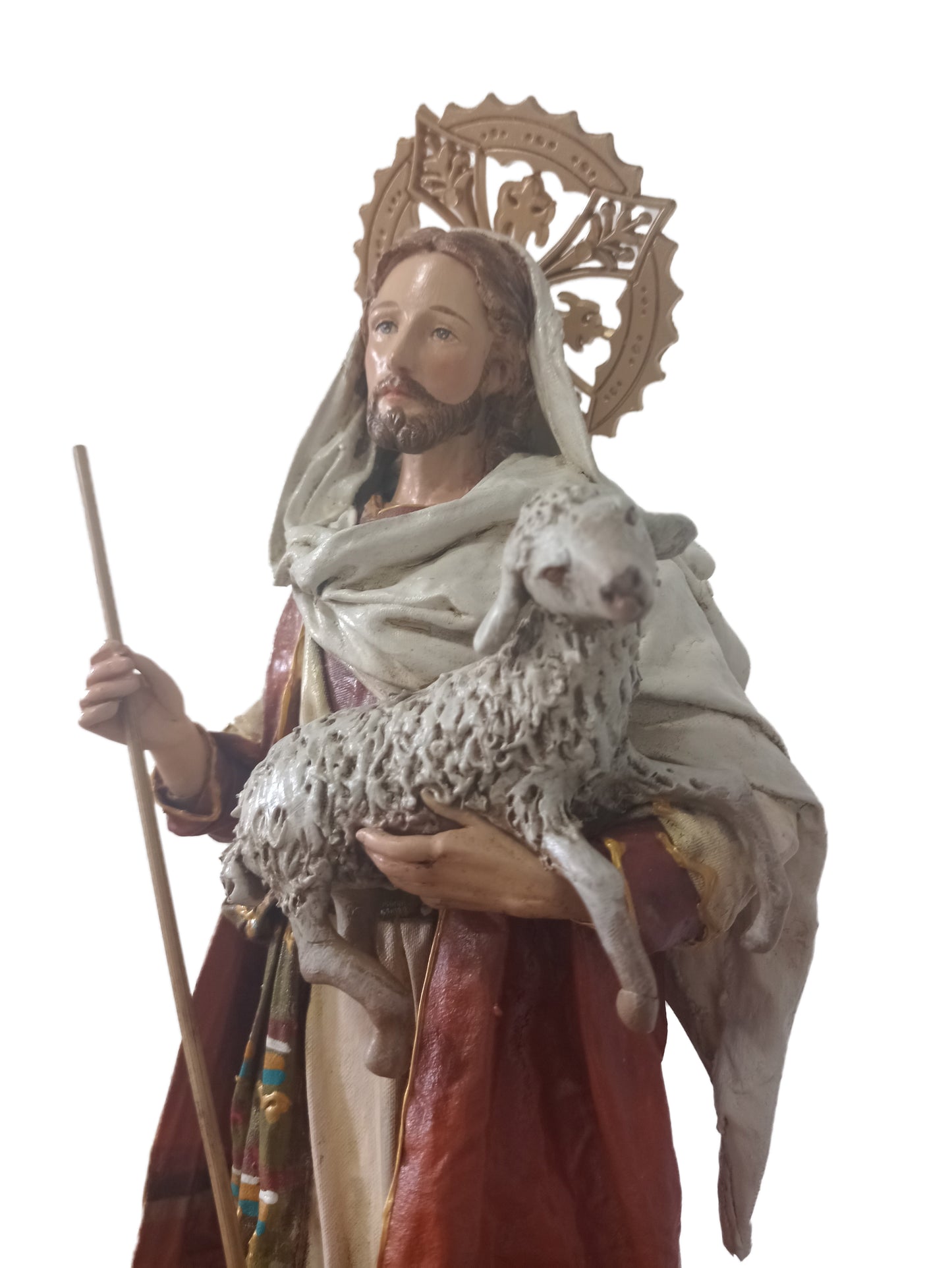 Shepherd - Jesus Christ holding a Sheep - Handcrafted artwork - kmnk deco