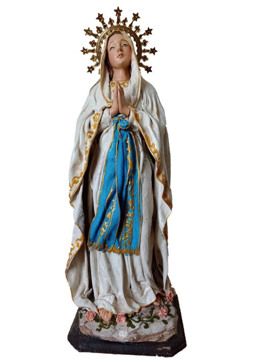 Our Lady of Lourdes Statue - Hand decorated 13 Inches - kmnk deco