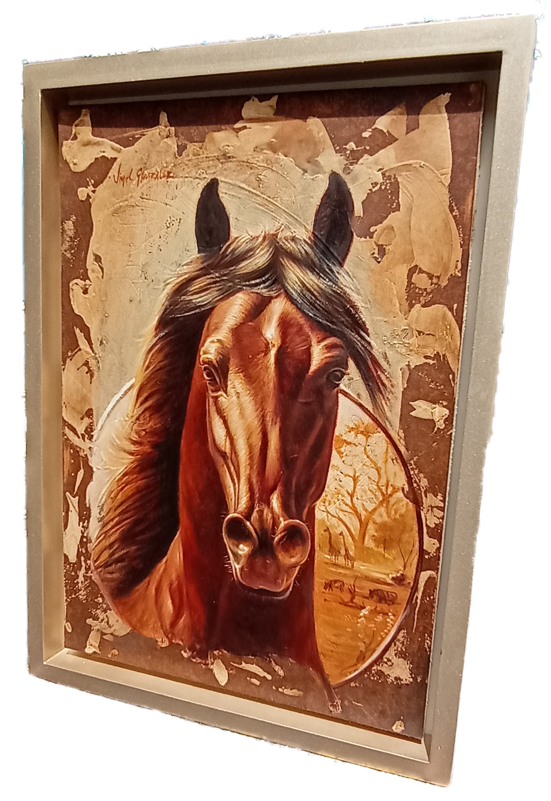 Portrait Painting - side view 2 - Steed - MDF on Oil- horse painting - kmnk deco