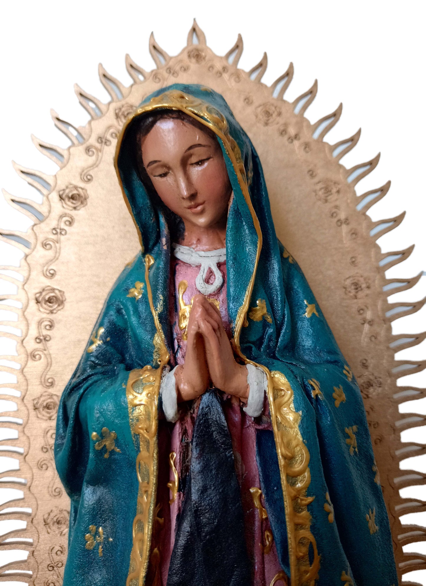Our Lady of Guadalupe - Nuestra Señora de Guadalupe - front up close view statue - kmnk deco