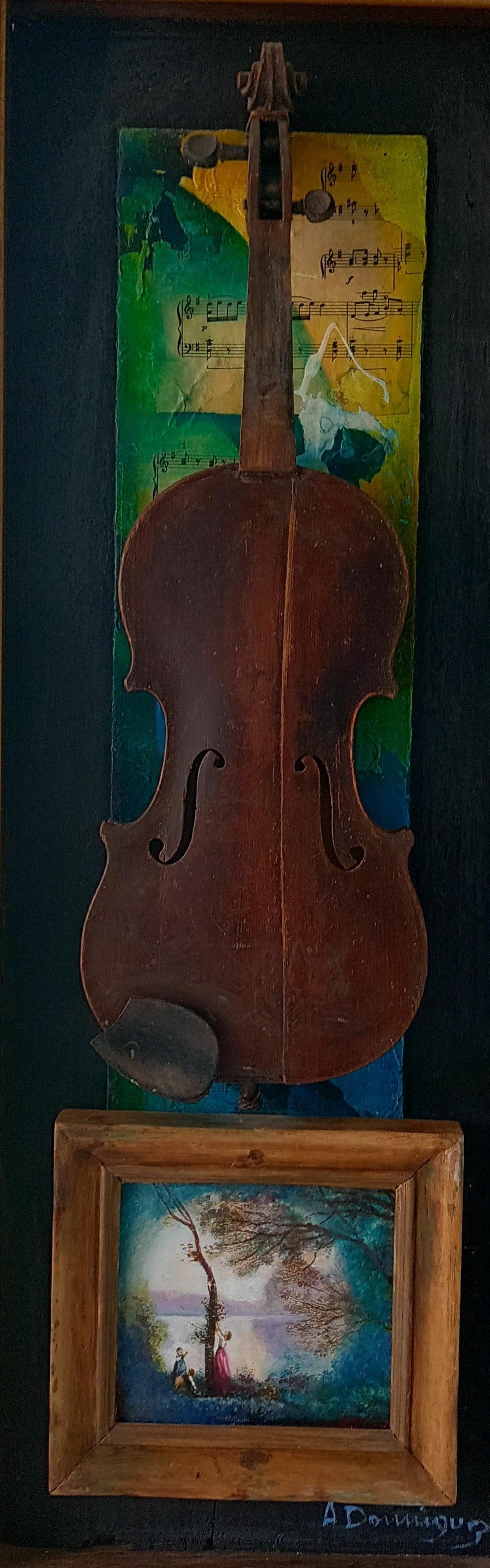 Violin with Oil Painting - Old Melody - Oil on Wood - Violin - Painting - KMNK Deco 