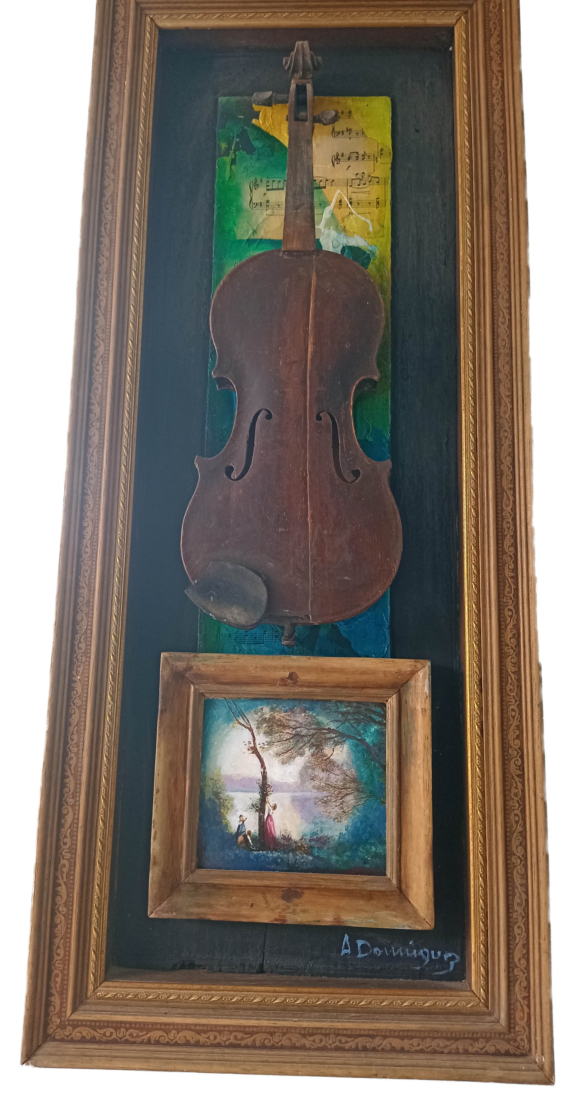 Old Melody - Oil on Wood - Violin - Frame - KMNK Deco 