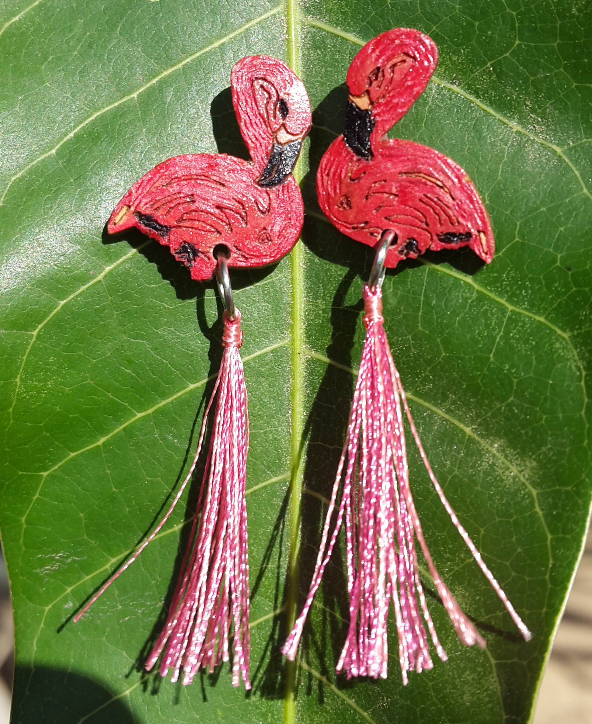 earrings Flamingo - birthday gift - hand painted pink - kmnk deco