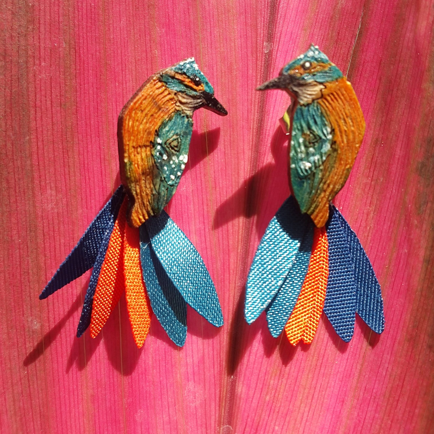 kingfisher painted earrings - birthday gift - hand decoarted - kmnk deco
