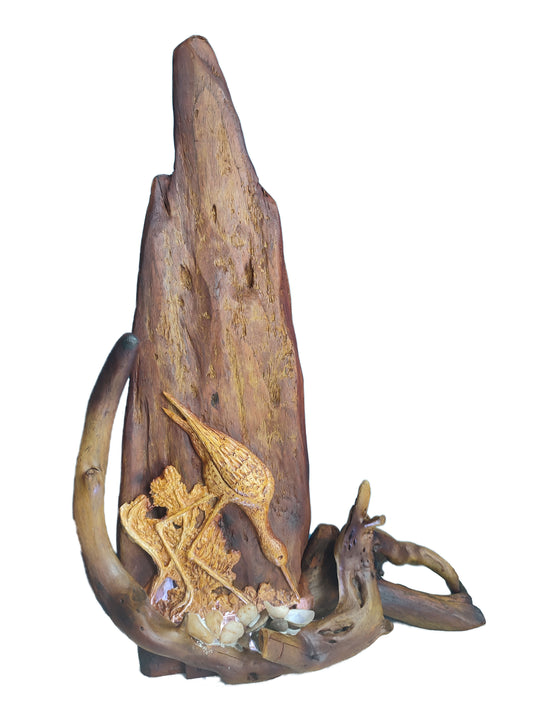 Driftwood Art Lamp - Featuring a Heron Bird - Heron art lamp - kmnk deco