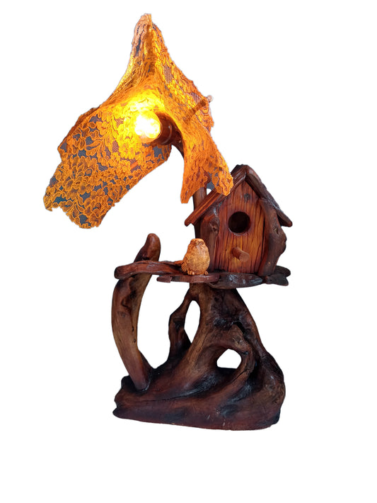 Driftwood Lamp - Sparrow Bird - driftwood art - kmnk deco